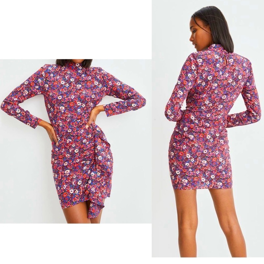 Veronica Beard Louella Berry Floral Print Silk-Satin Mini Dress 4 NEW *TINY FLAW